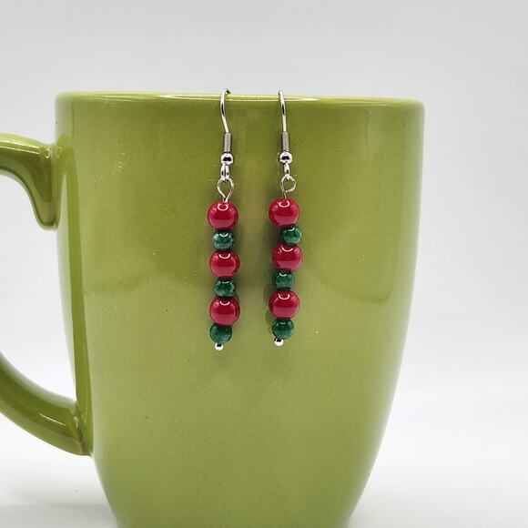 Handmade Earrings with Crystal, Red Coral, and Moonstone – 2" Dangle - Picture 10 of 10